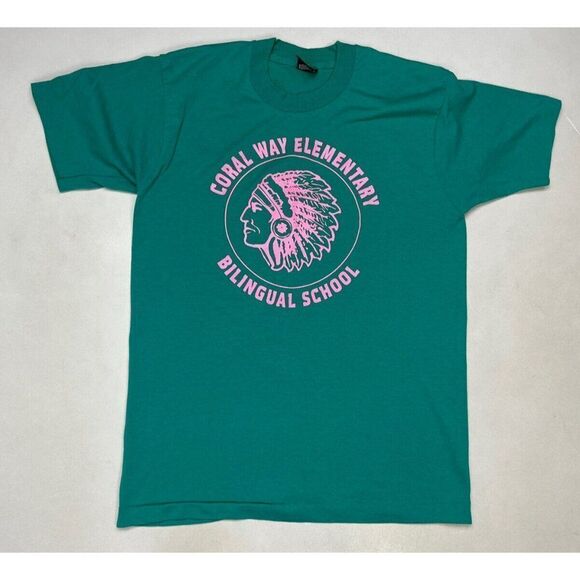 VINTAGE Coral Way Elementary Bilingual T-shirt Men Medium 90s Single Stitch - Picture 1 of 7